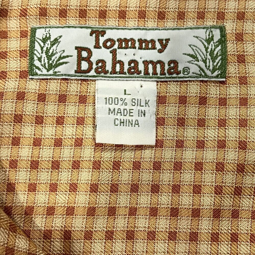 Vintage Tommy Bahama Men Orange Hawaiian Short Sleeve 100% Silk Shirt Large Flaw - Picture 4 of 7